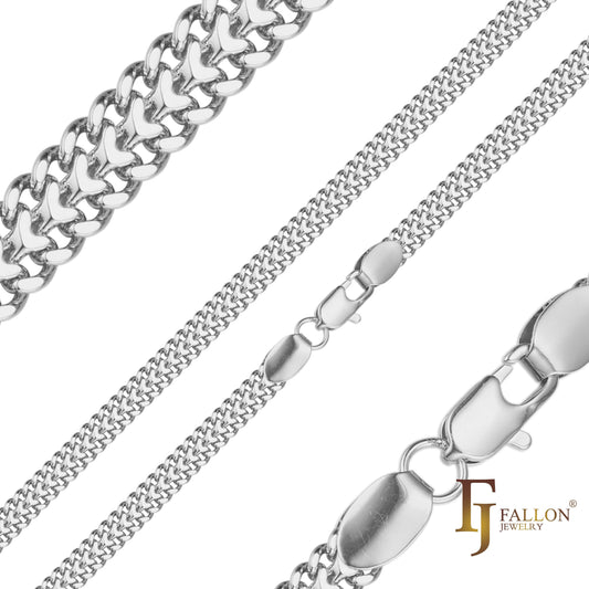 .Two-way Cuban double link chains plated in White Gold Surface flattened SF