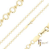Sunburst hammered Shell fancy link chains plated in White Gold, 14K Gold, Rose Gold