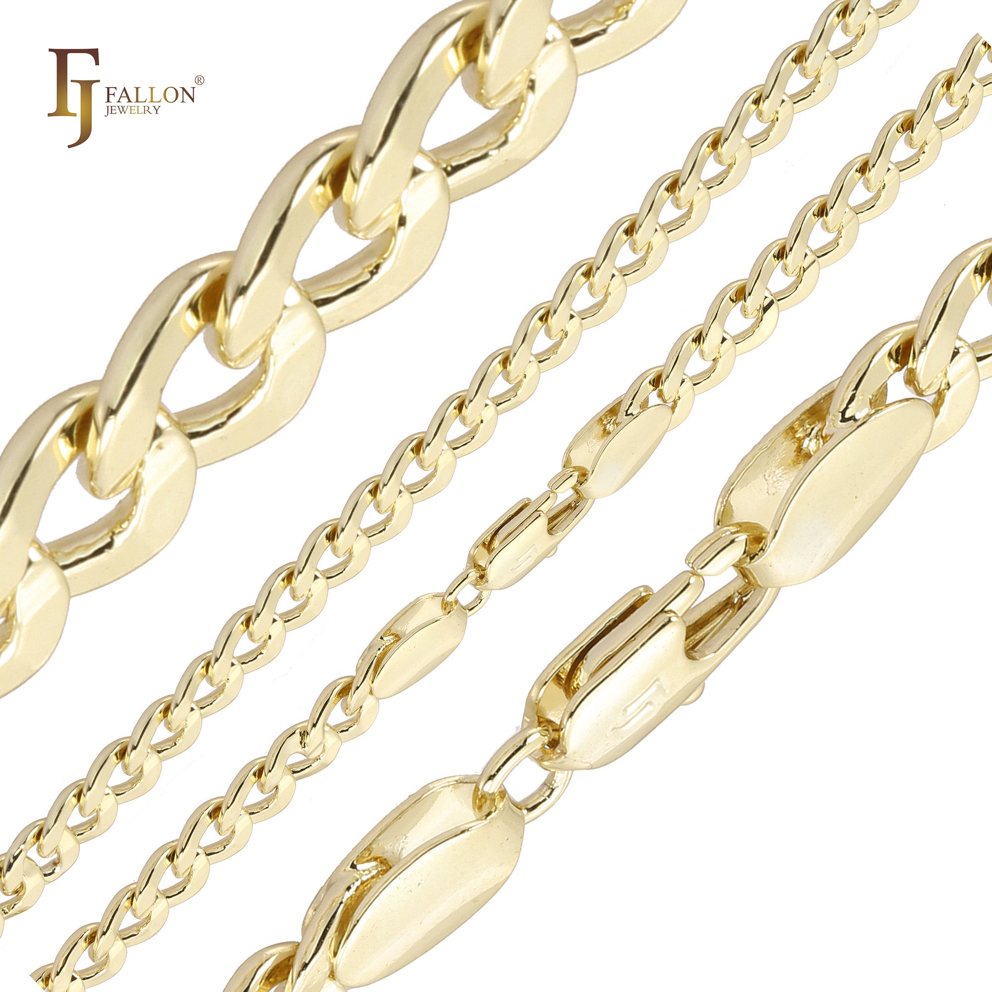 Curb link center rod grooved 14K Gold, Rose Gold, two tone Chain