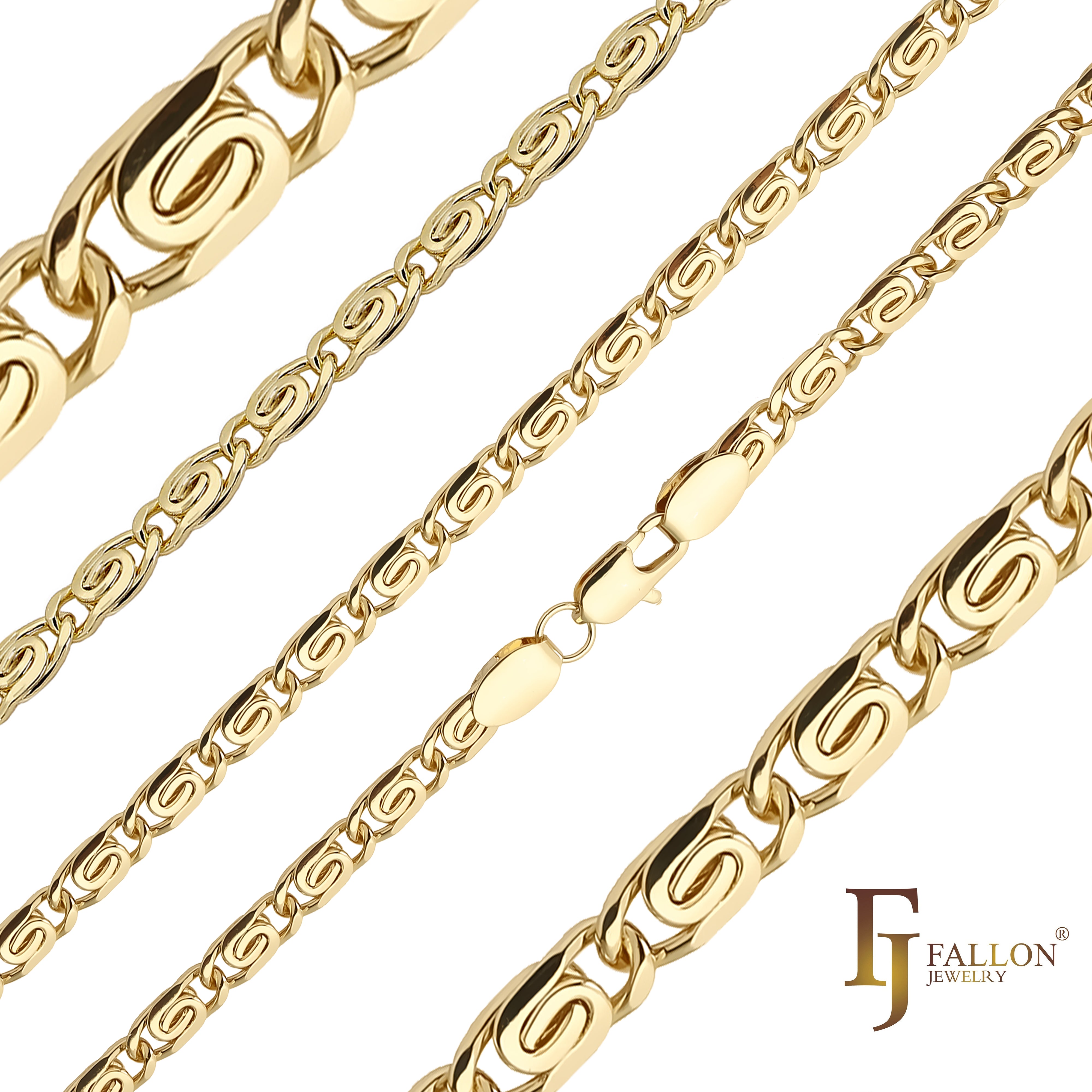 Classic rounded flank Snail link 14K Gold, White Gold chains