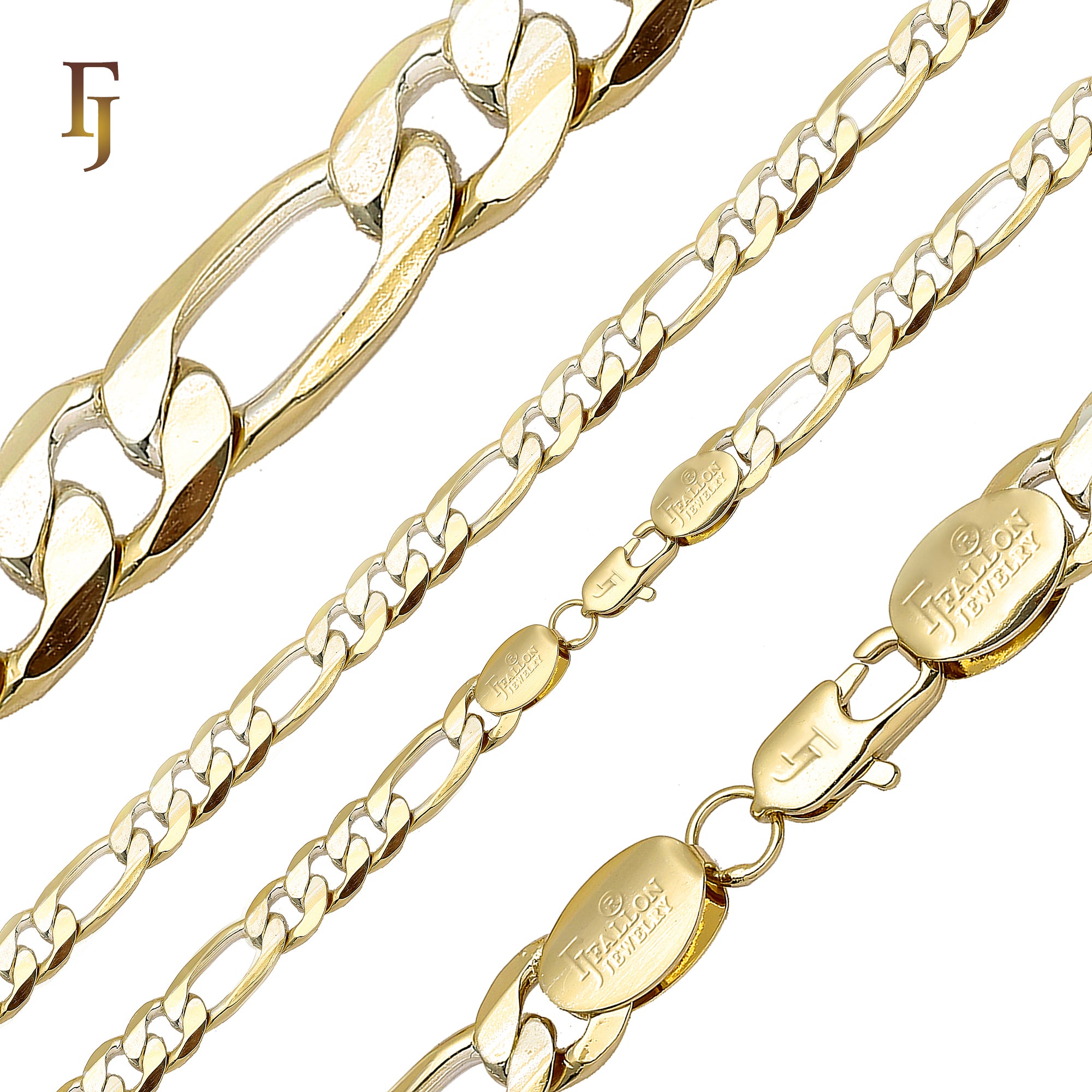 Classic Figaro Chain Necklace Medium 5mm-9mm Factory Direct 14K Gold Plated Copper Jewelry Wholesale Supplier FJ Jewelry