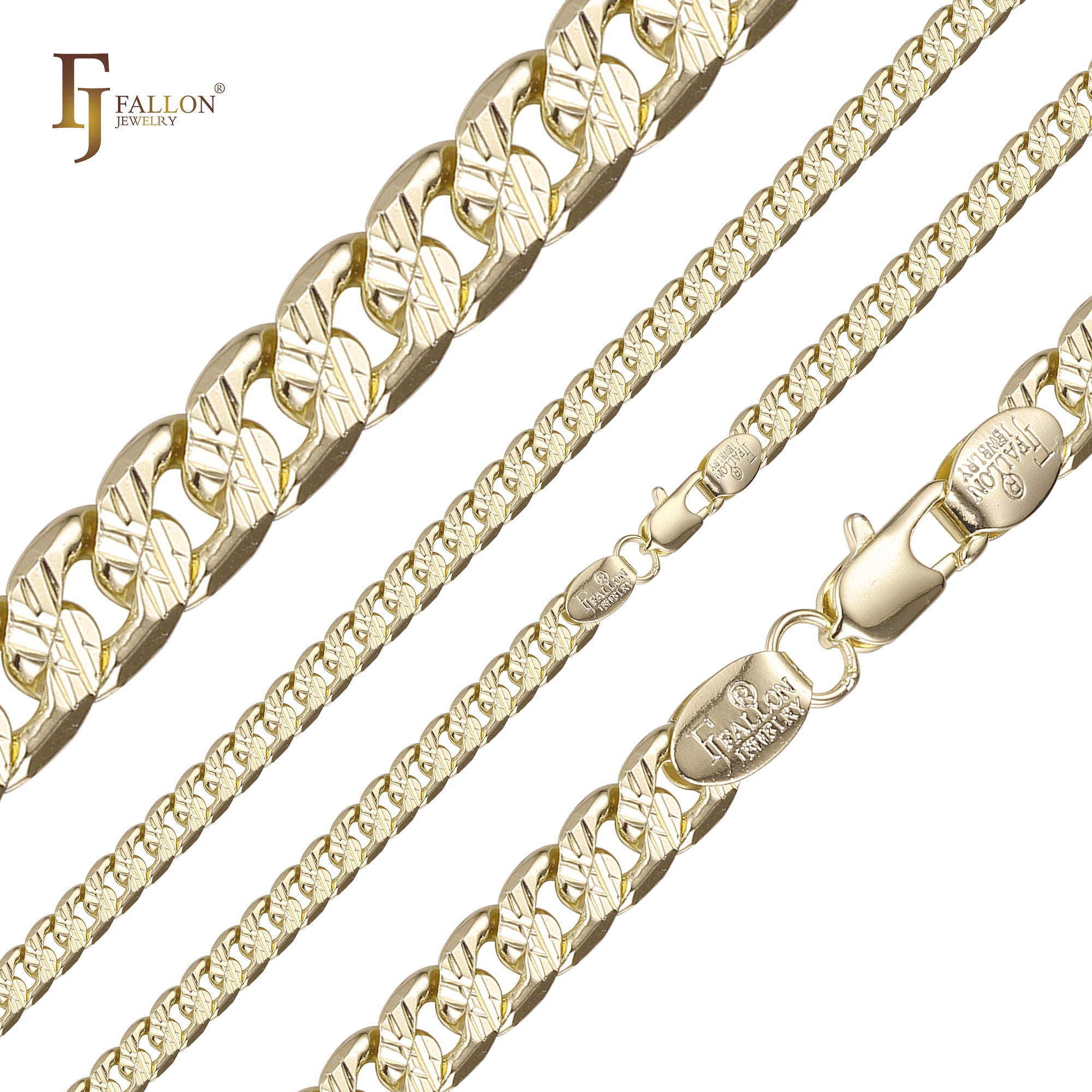 Cadenas curb link martilladas en cruz doble chapadas en Oro 14K, oro rosa, dos tonos