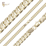 Cadenas curb link martilladas en cruz doble chapadas en Oro 14K, oro rosa, dos tonos