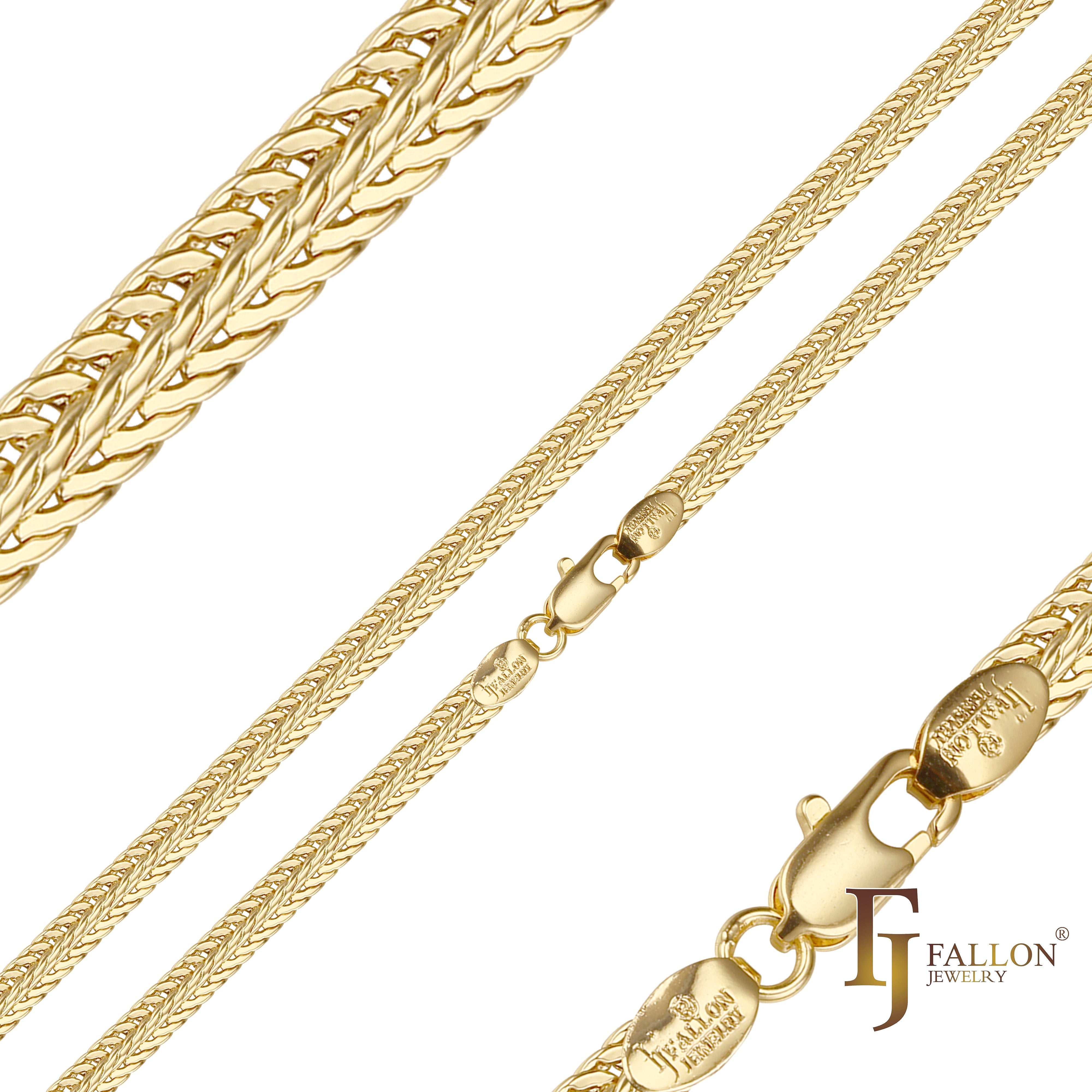 Correntes com elos Foxtail folheadas a ouro 14K, ouro rosa, dois tons