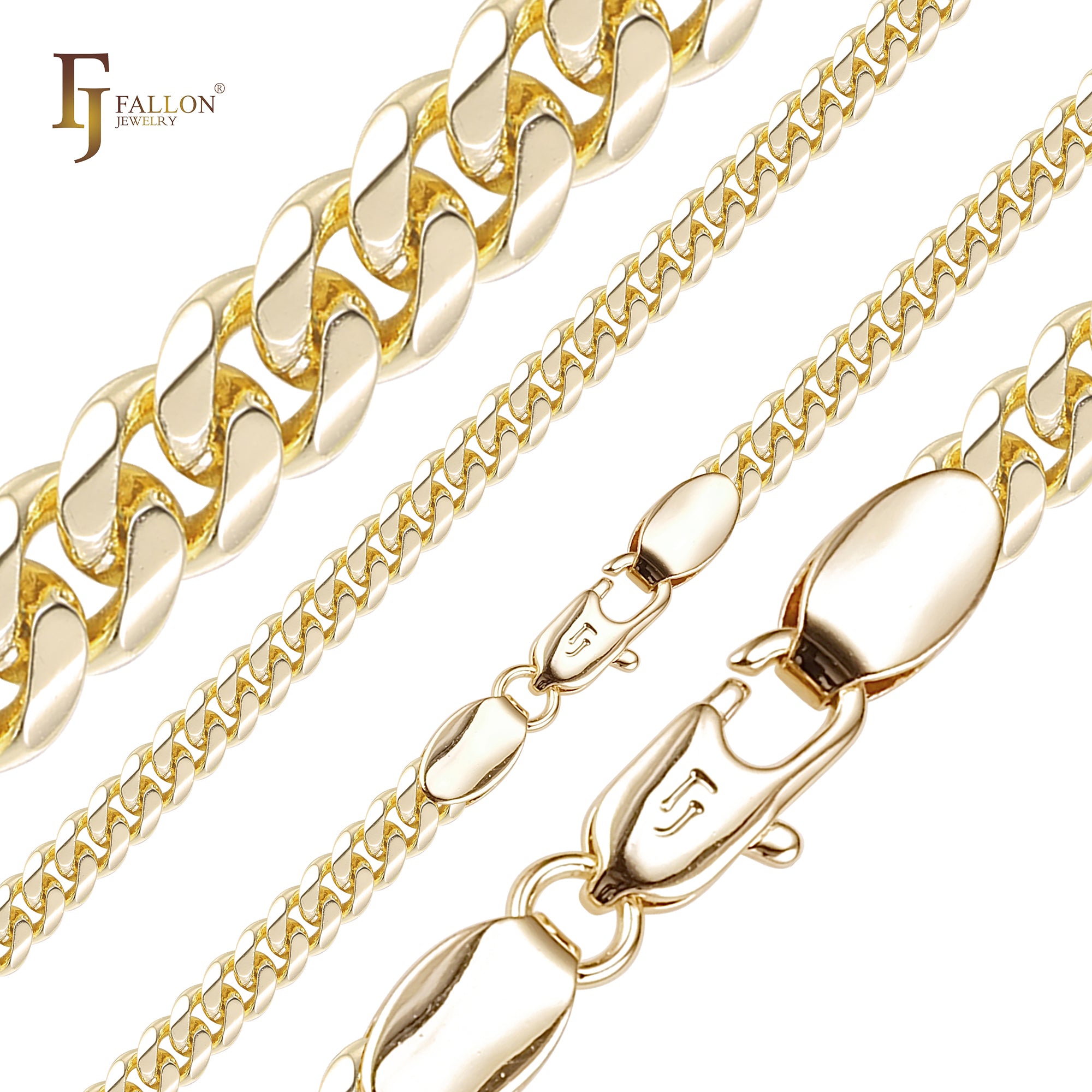 Cadenas de superficie aplanada con flancos redondeados y eslabones cubanos estilo clásico de Miami chapadas en oro de 14 quilates, oro rosa RFSF