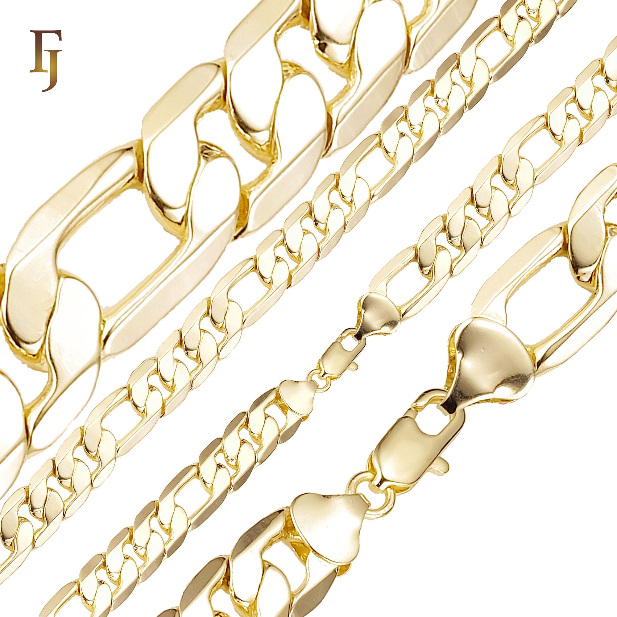 Classic Figaro Chain Necklace Wide 9mm+ 14K Gold Plated Copper Fashion Jewelry Manufacturer and Wholesale Supplier FJ Jewelry