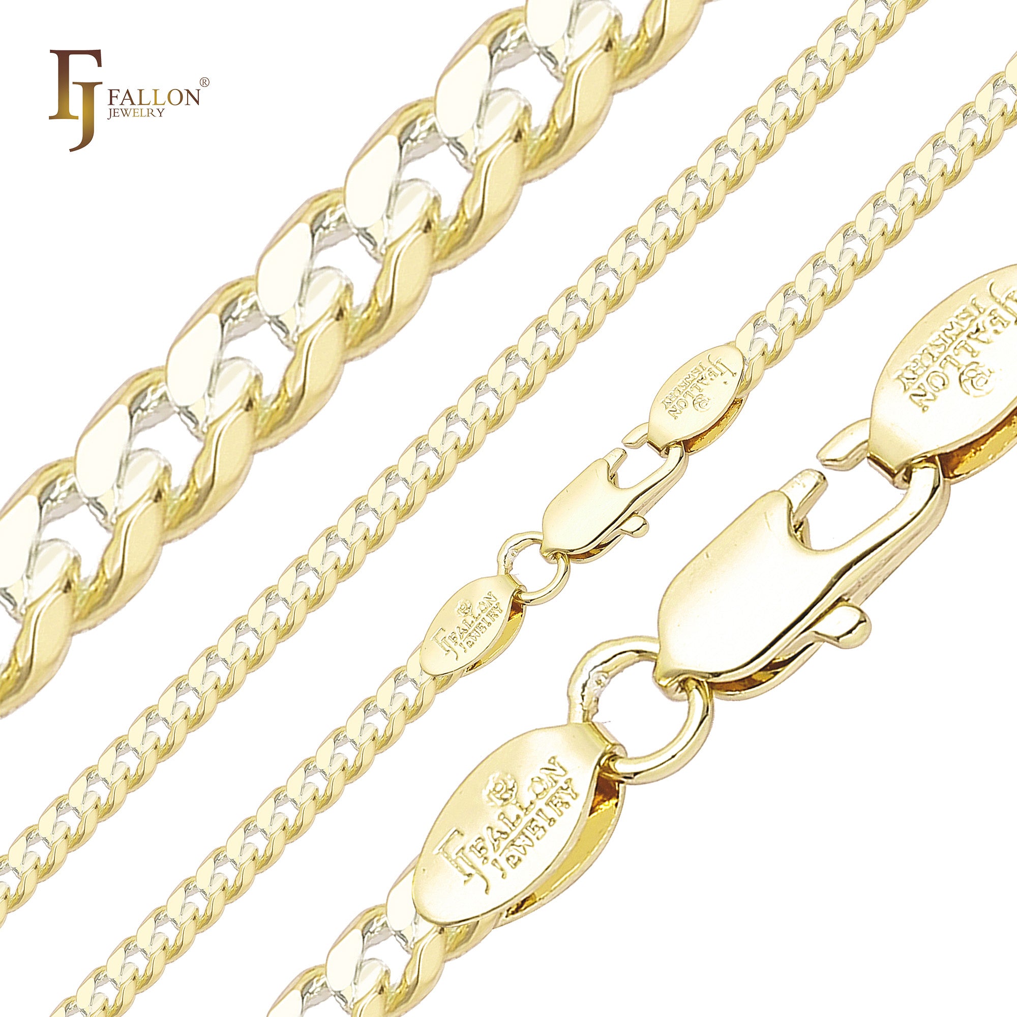 Classic Miami Style Cuban link center double grooved chains plated in 14K Gold, Rose Gold, two tone