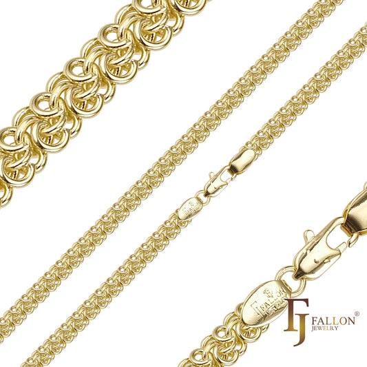Bismarck triple rolo link chains plated in White Gold, 14K Gold, Rose Gold, two tone