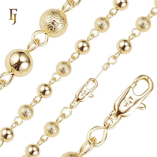 Gold-Plated Beaded Chain with Textured & Polished Balls – Lobster Clasp Jewelry Necklace or Bracelet