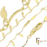 Fancy leaves and bar link chains plated in White Gold, 14K Gold, Rose Gold