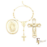 Italian Virgin of Guadalupe Catholic Rosary Necklace (Faceted Disco Beads) plated in 14K Gold, 14K Gold two tone