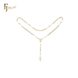 Italian Virgin of Guadalupe Catholic Rosary Necklace (Faceted Disco Beads) plated in 14K Gold, 14K Gold two tone