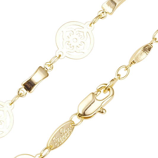 Cadena de eslabones de flor de fantasía chapada en Oro 14K, oro rosa