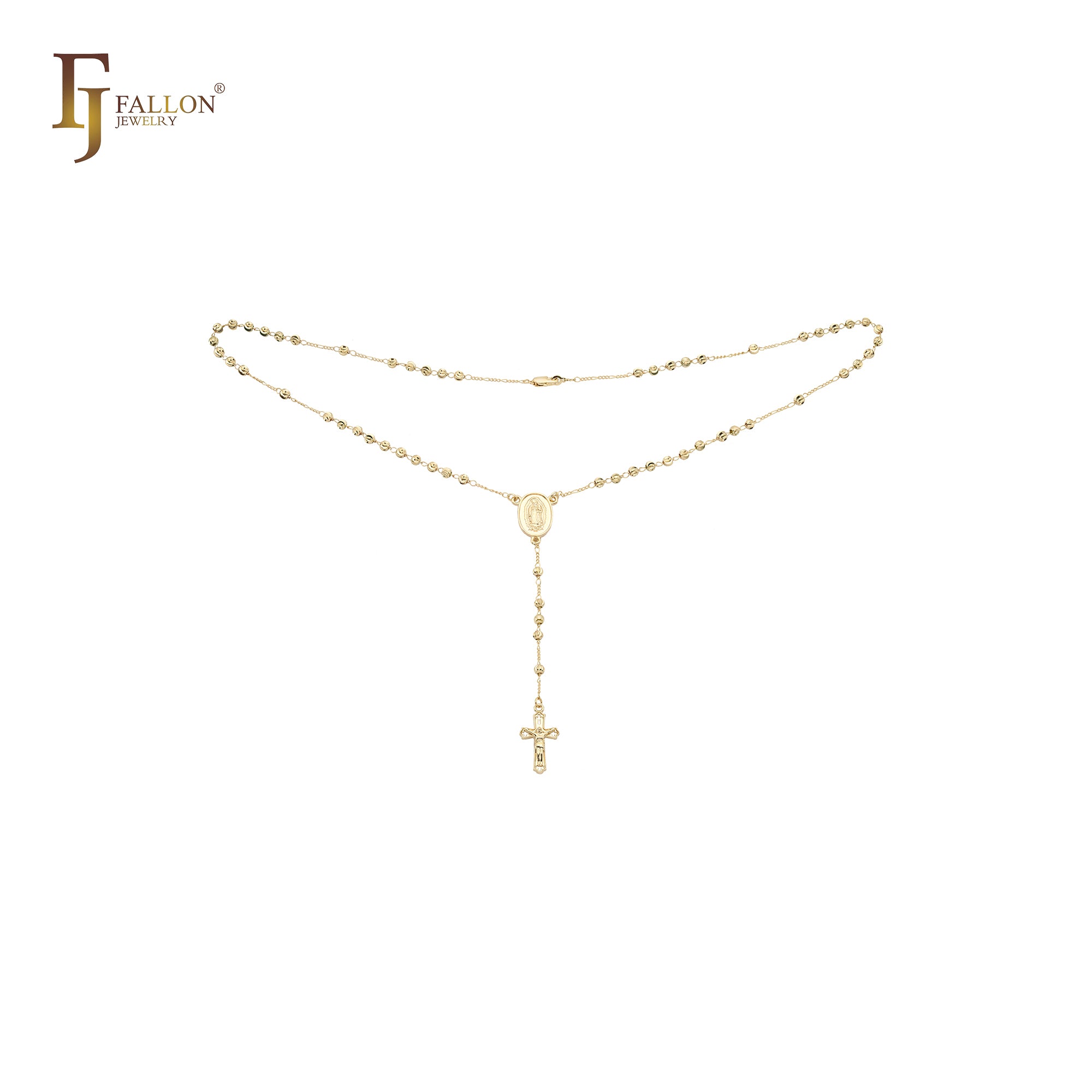 Italian Virgin of Guadalupe Catholic Rosary Necklace (Filigree Lantern Beads) plated in 14K Gold two tone
