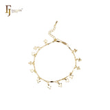 Pulseiras elegantes de trevo e elos de barra banhadas a ouro 14K