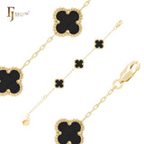 Pure white or black lucky Clover shape Rose Gold paperclip link braclets or chain