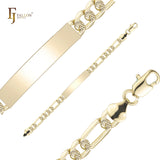 Figaro link ripple hammered 14K Gold engraveable Men's ID bracelets