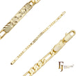 Figaro link 14K Gold, two tone, three tone Cross Leafing Engraved ID Men's bracelets