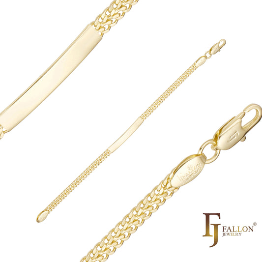 .Double Cuban link engraveable 14K Gold Men's ID bracelets