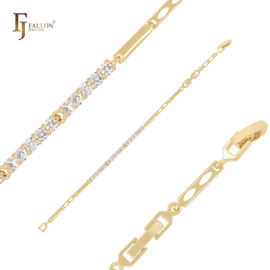 Long bar mixed white CZs 14K Gold Bracelets
