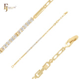 Long bar mixed white CZs 14K Gold Bracelets