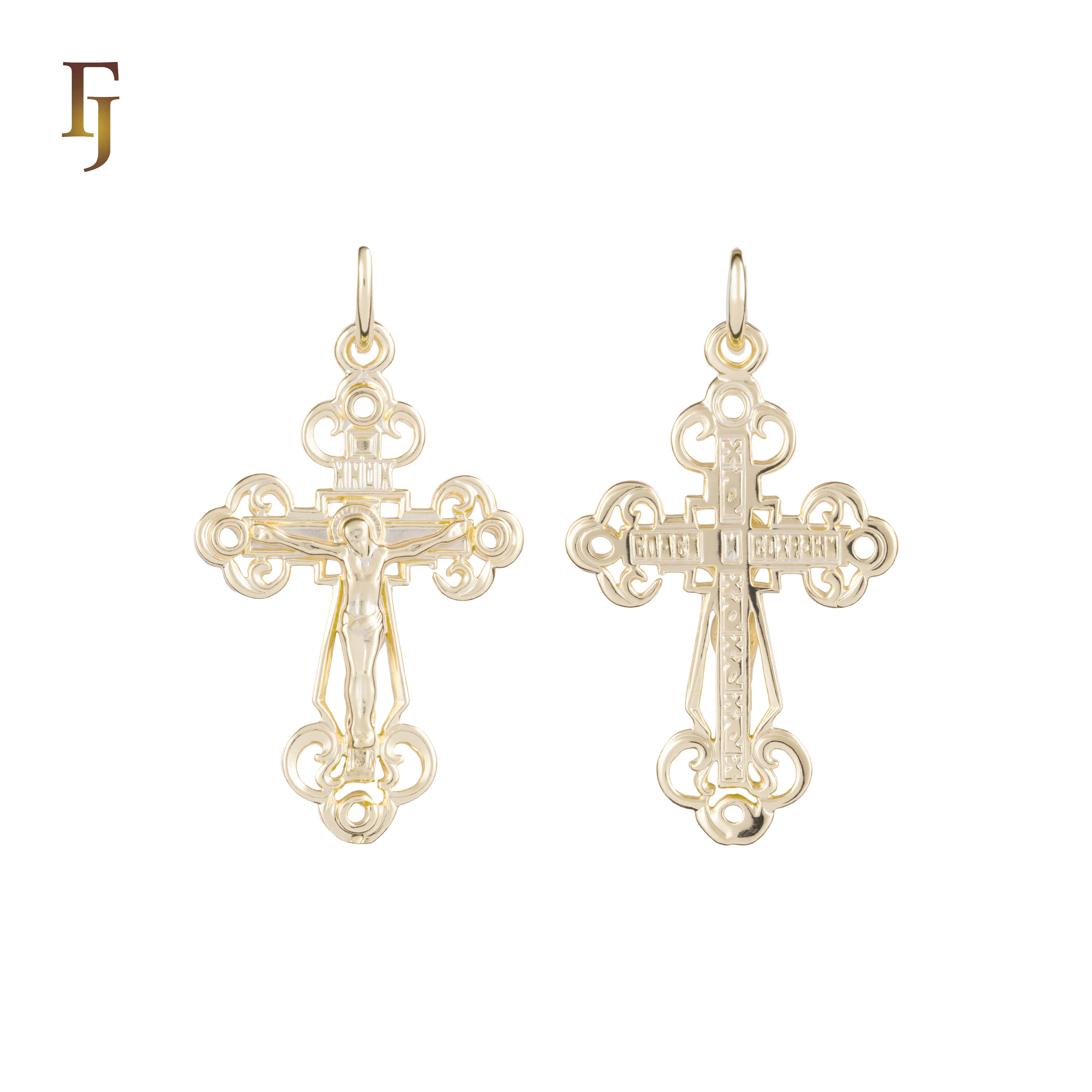 🔥 Orthodox Crucifix Pendant with Jesus Icon – Gold-Plated Religious Cross for Men and Women | FJ Fallon Jewelry