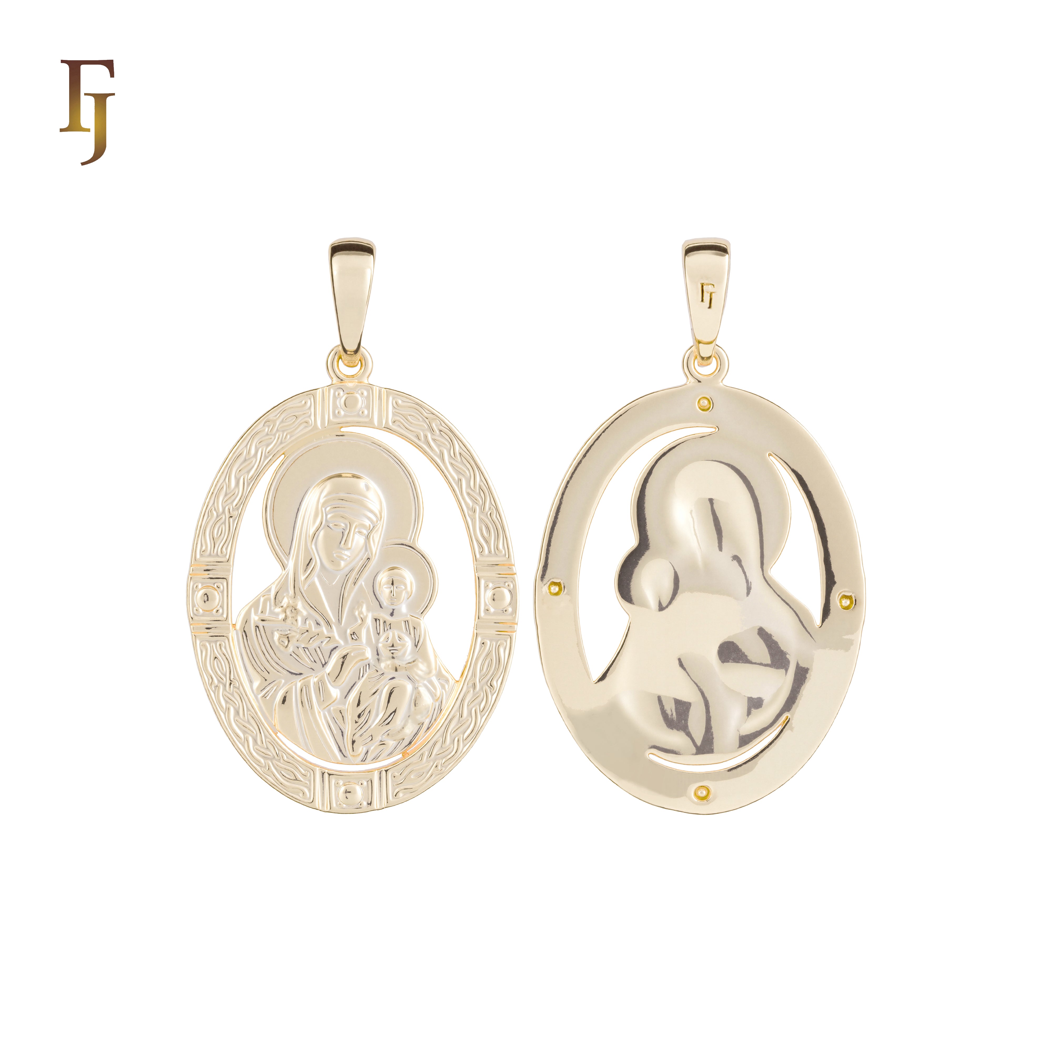 🔥 Double-Sided Orthodox Virgin Mary Pendant in Gold Plated Brass – Iconic Oval Religious Medal