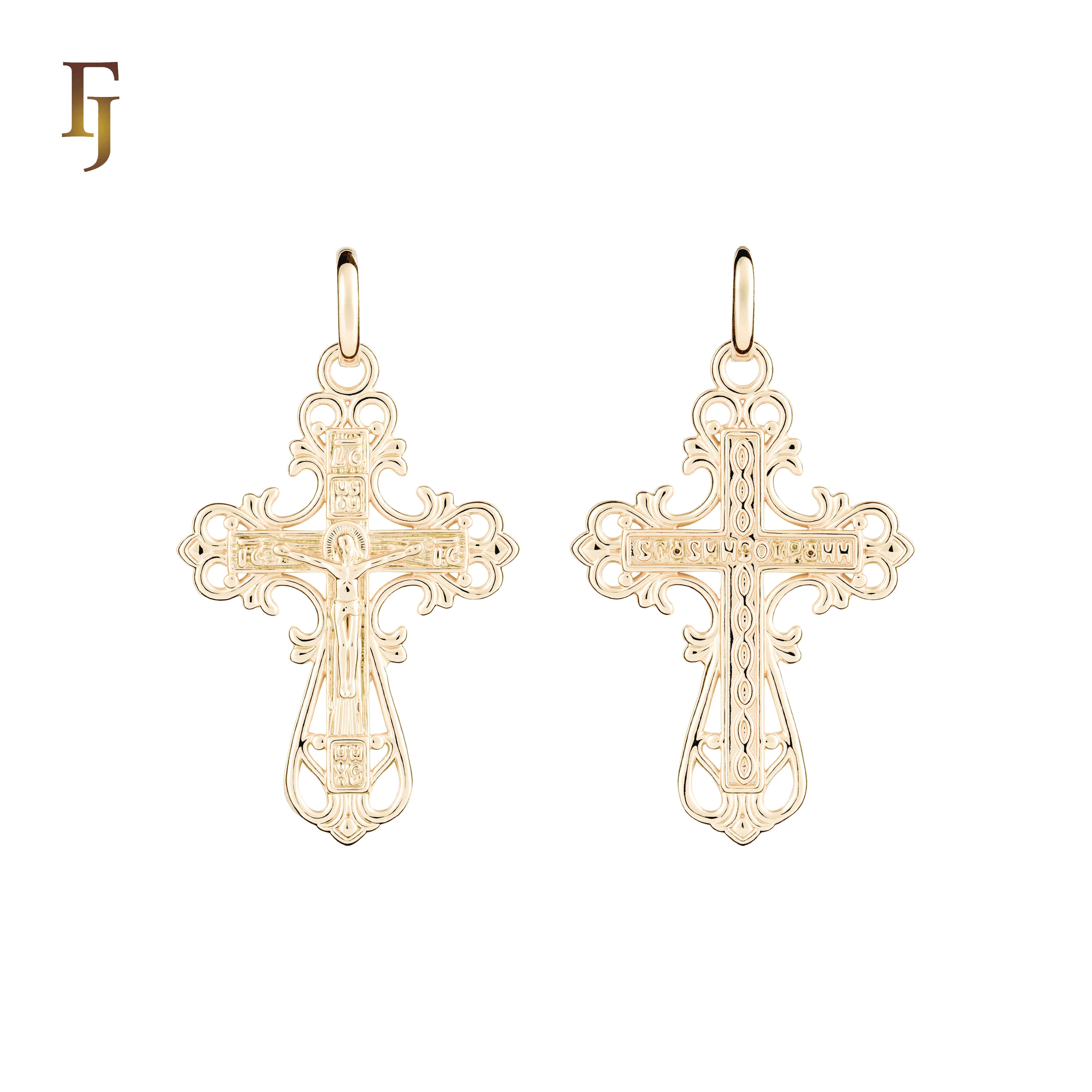 🔥 Orthodox Crucifix Cross Pendant with Jesus Icon – Traditional Russian Gold-Plated Religious Jewelry