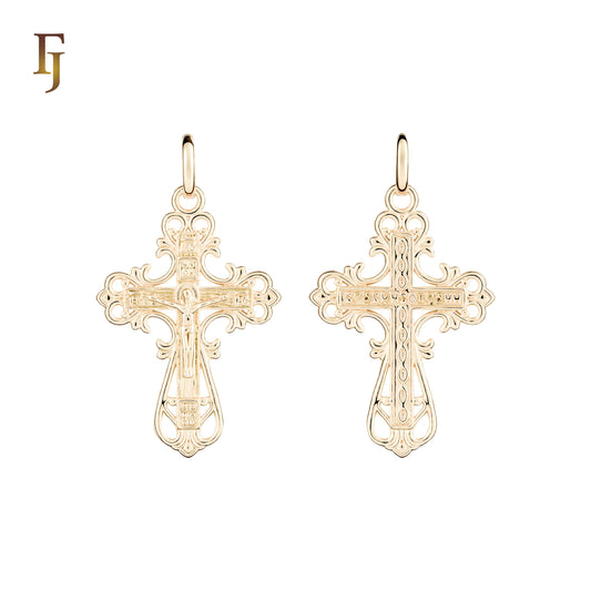 🔥 Orthodox Crucifix Cross Pendant with Jesus Icon – Traditional Russian Gold-Plated Religious Jewelry