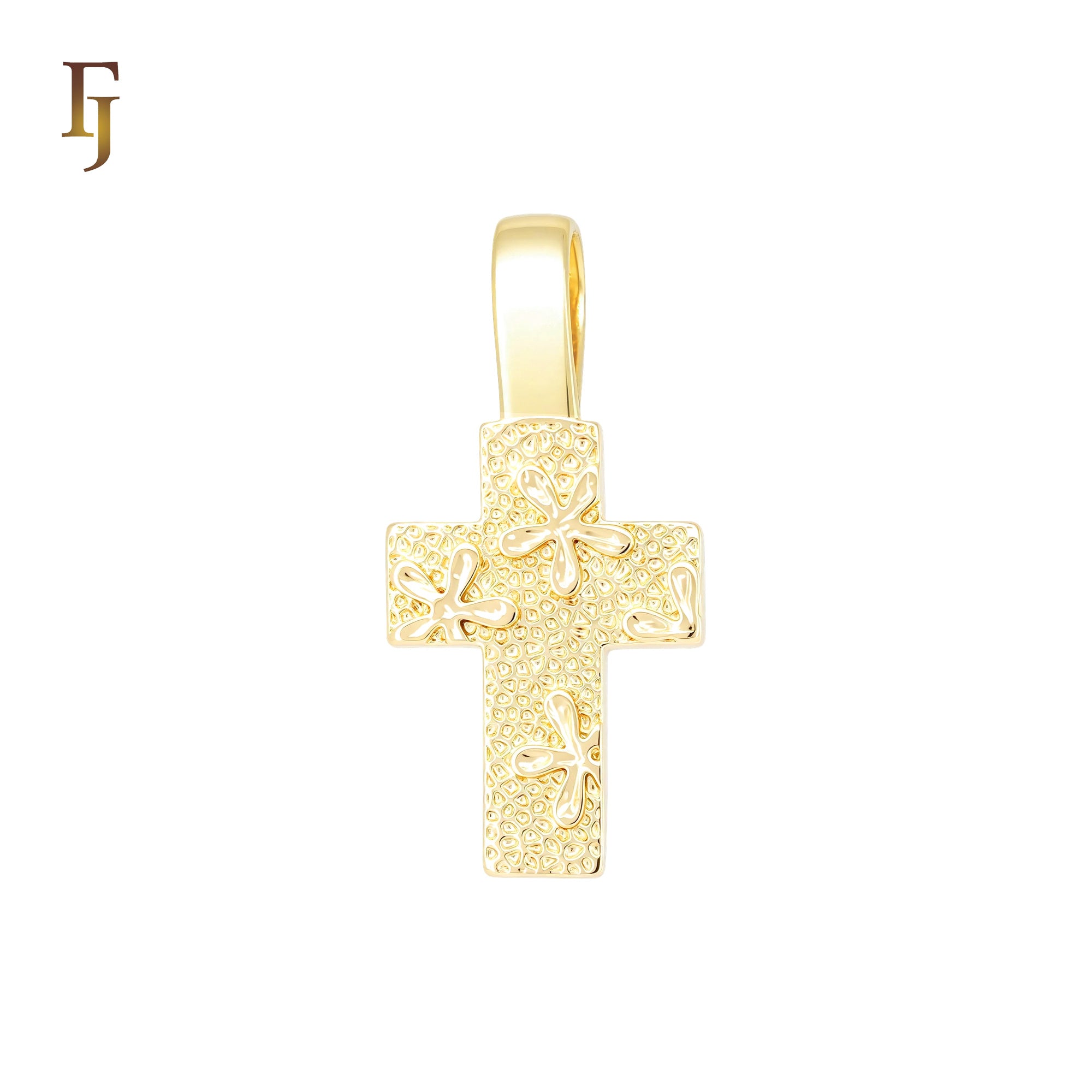 Nugget textured wide latin style flower Georgia 14K Gold Religious Cross Pendant Christian