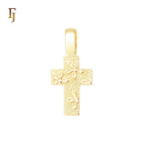 Nugget textured wide latin style flower Georgia 14K Gold Religious Cross Pendant Christian