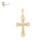 Cluster white CZs Rose Gold, 14K Gold Latin Cross Pendant