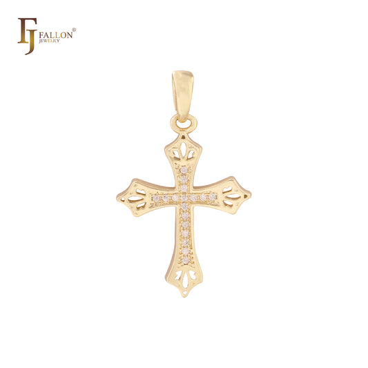 Paved white CZs Cluster white CZs 14K Gold Latin Cross Pendant