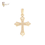 Paved white CZs Cluster white CZs 14K Gold Latin Cross Pendant