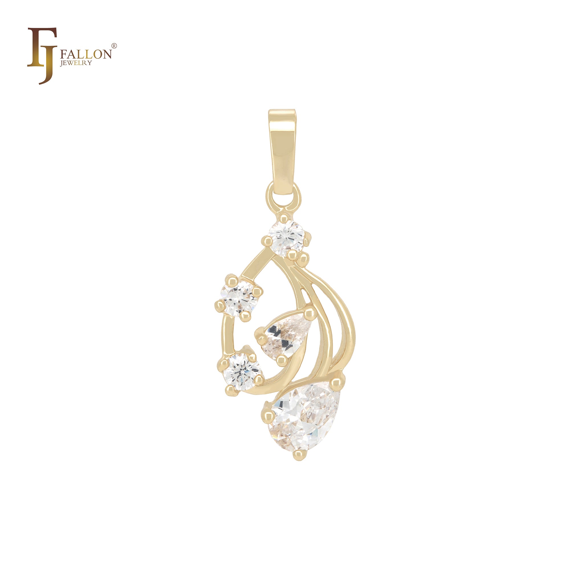 Cluster white CZs waves 14K Gold Fashion Pendant