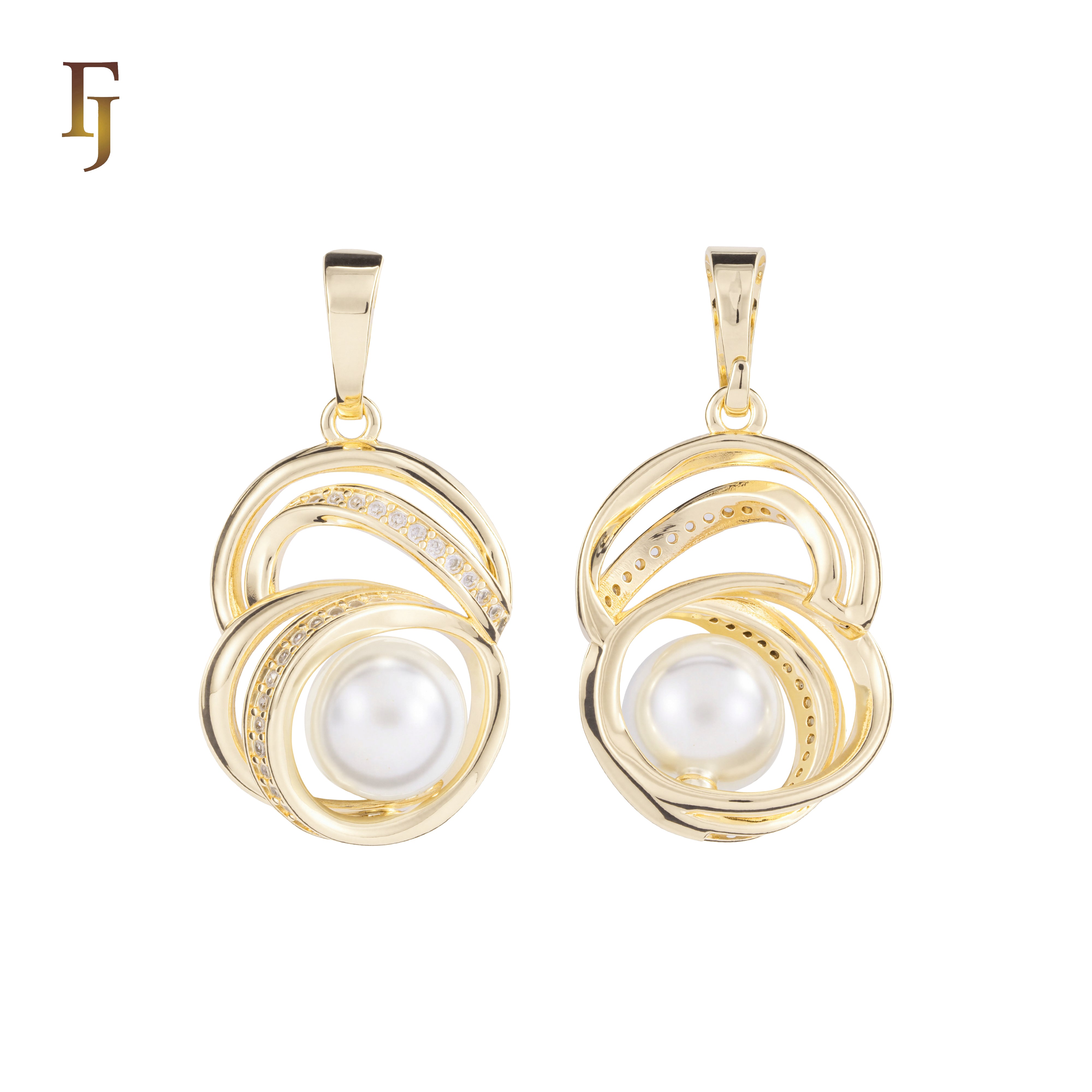 Elegant Pearl Pendant Necklace with Gold Plated Spiral Design and CZ Accents – Classic Women’s Jewelry
