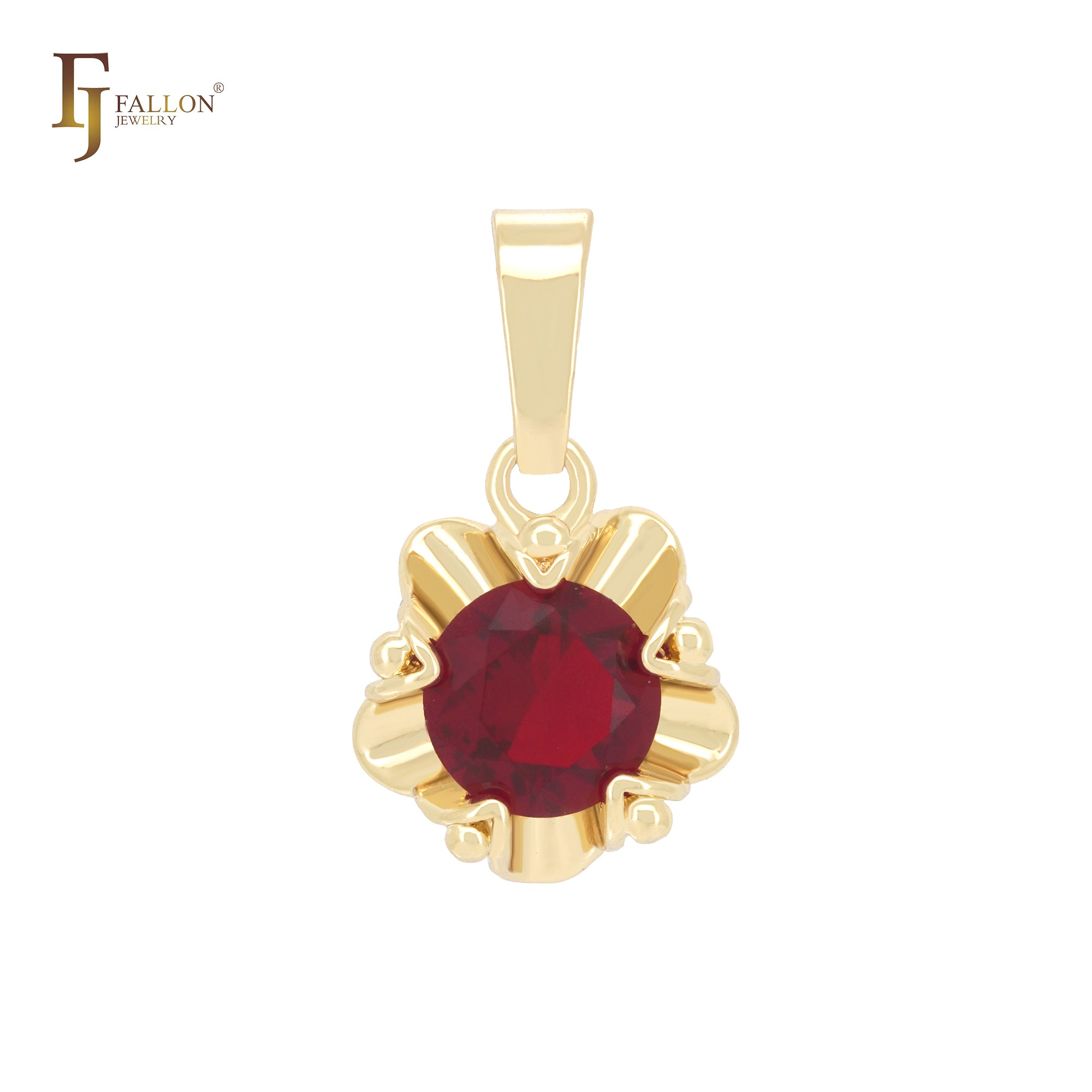 Fancy flower of rounded solitaire radiant cut white CZ 14K Gold Solitaire Pendant