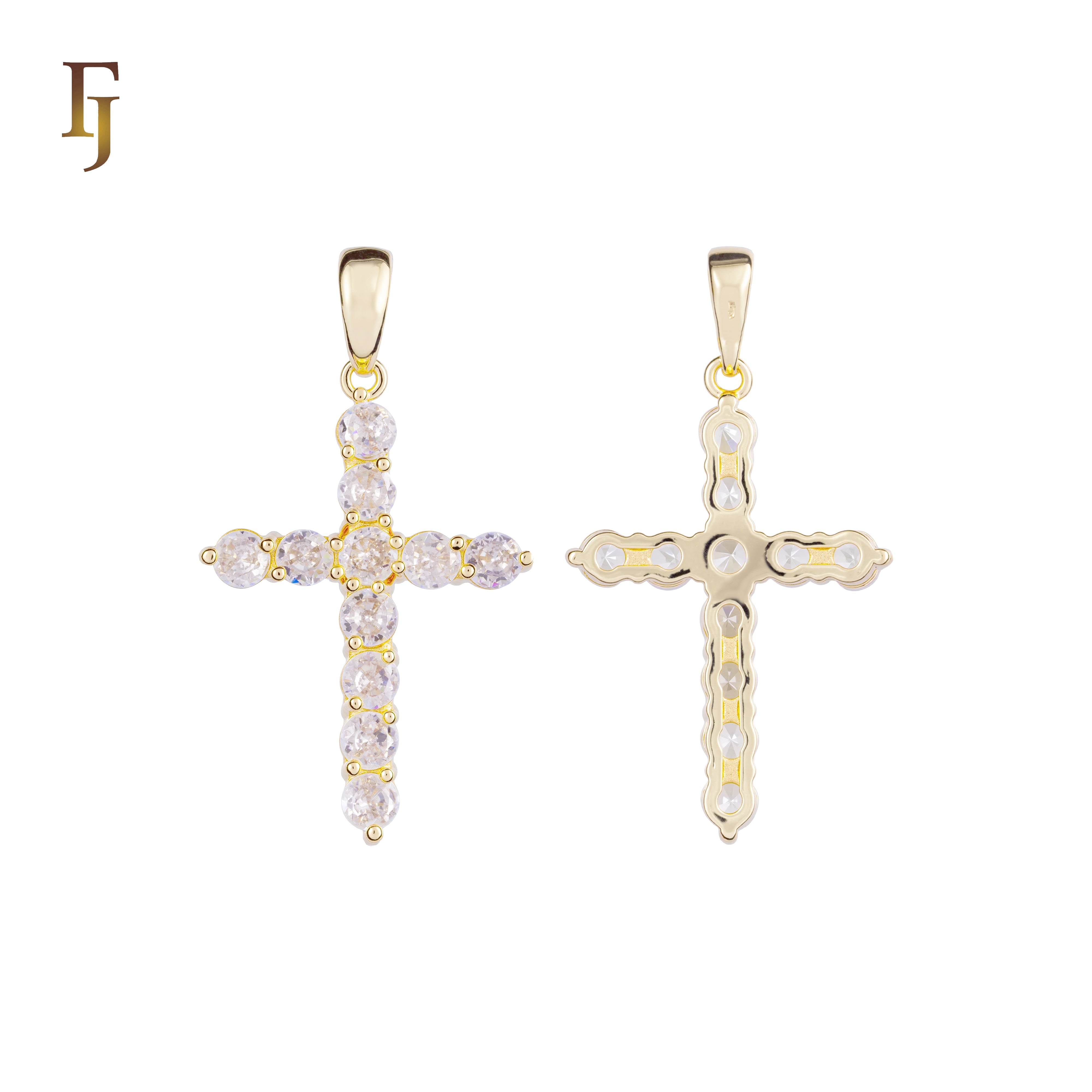 Minimalist Latin Cross Pendant – Gold-Plated Religious Necklace with Sparkling Round CZ Stones