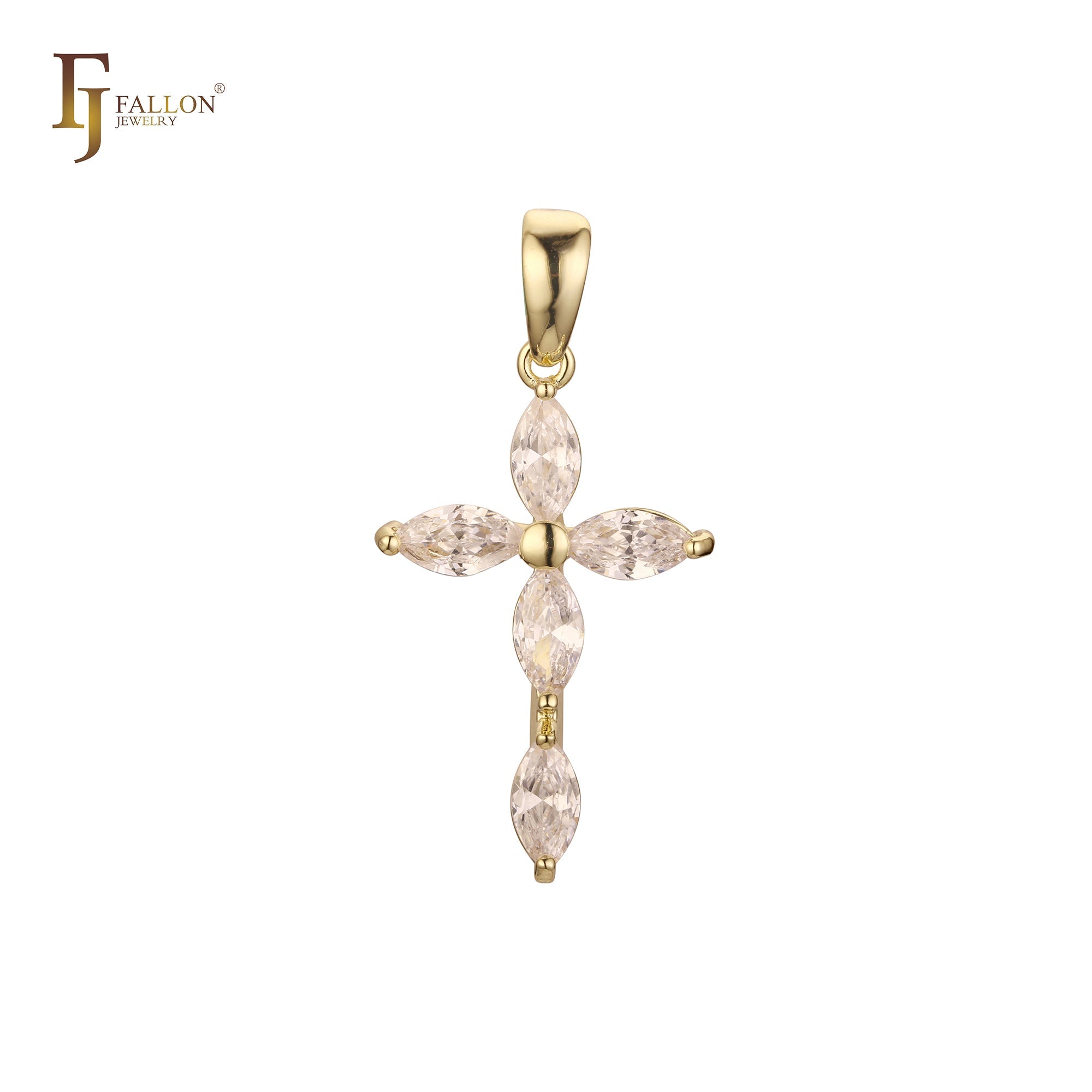 Cluster white CZs Rose Gold, 14K Gold Latin Cross Pendant