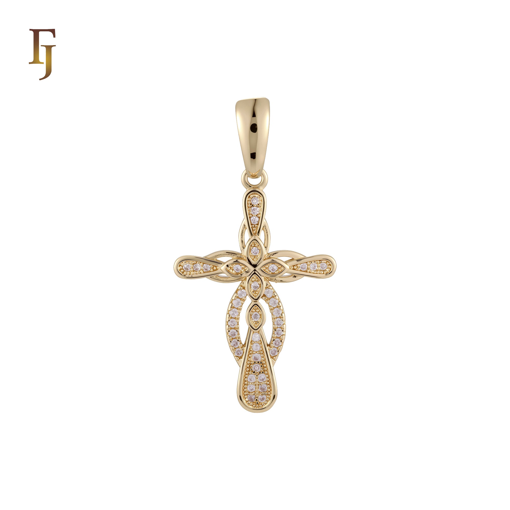 Cluster white CZs 14K Gold Religious Christian Cross Pendant