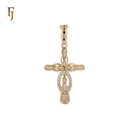 Cluster white CZs 14K Gold Religious Christian Cross Pendant