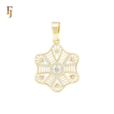 Rounded head snowflake white CZs 14K Gold Pendant