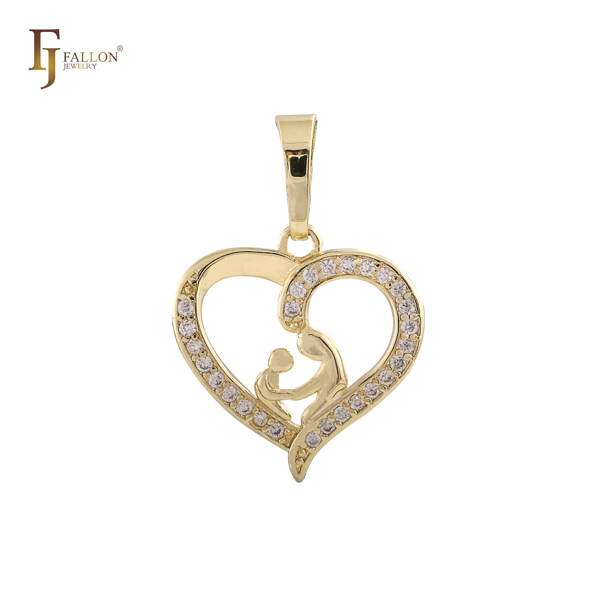 14K Gold heart pendant of mother and kid
