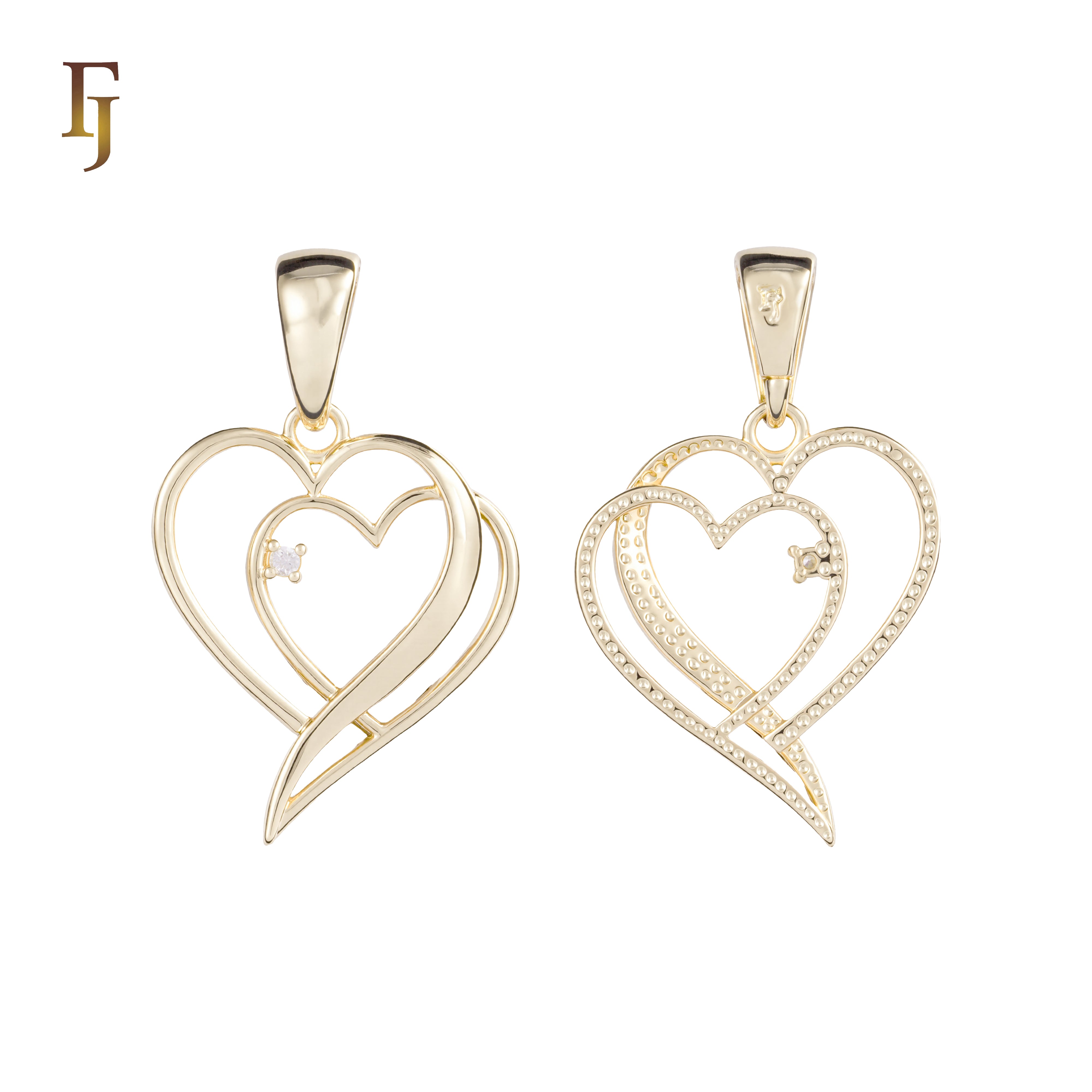 Double Heart Pendant Necklace with Cubic Zirconia in Gold Plating – Romantic Jewelry Gift for Her