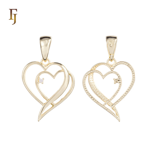 Double Heart Pendant Necklace with Cubic Zirconia in Gold Plating – Romantic Jewelry Gift for Her