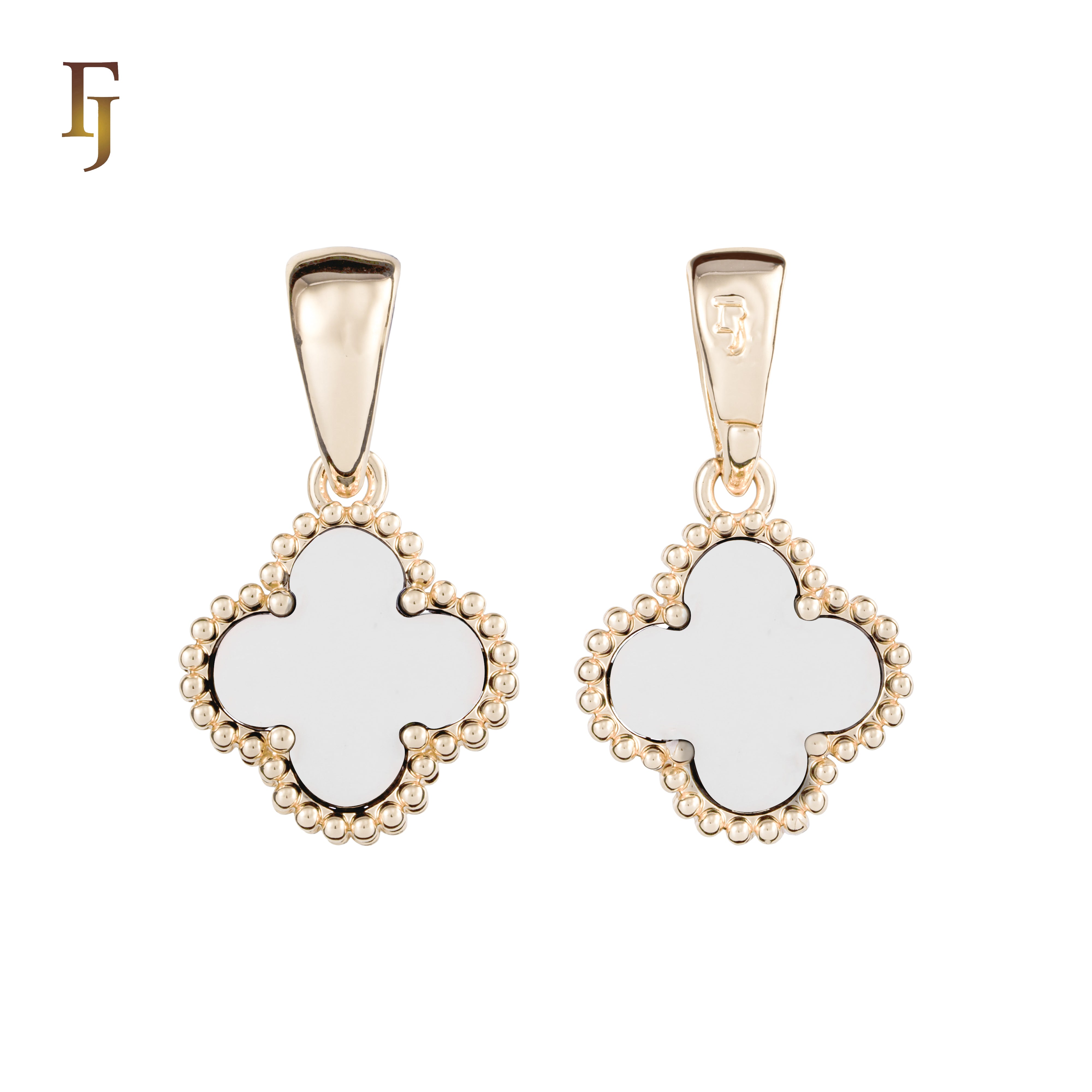 🔥 Clover-Shaped 12mm Colorful Onyx Pendant in Beaded Frame, 14K Gold, Rose Gold, White Gold Plated Brass | FJ Fashion Jewelry