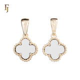 🔥 Clover-Shaped 12mm Colorful Onyx Pendant in Beaded Frame, 14K Gold, Rose Gold, White Gold Plated Brass | FJ Fashion Jewelry