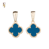 🔥 Clover-Shaped 12mm Colorful Onyx Pendant in Beaded Frame, 14K Gold, Rose Gold, White Gold Plated Brass | FJ Fashion Jewelry