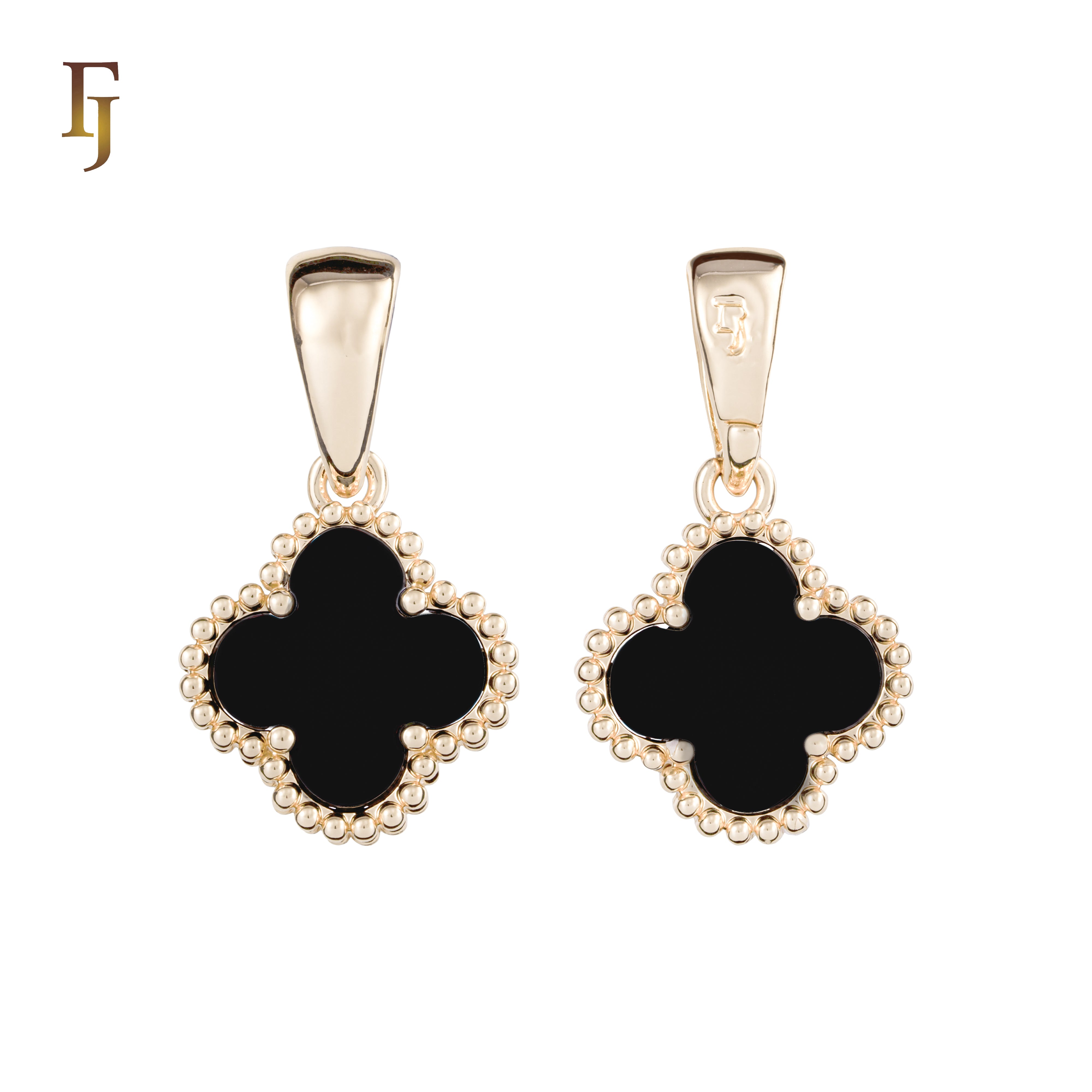 🔥 Clover-Shaped 12mm Colorful Onyx Pendant in Beaded Frame, 14K Gold, Rose Gold, White Gold Plated Brass | FJ Fashion Jewelry