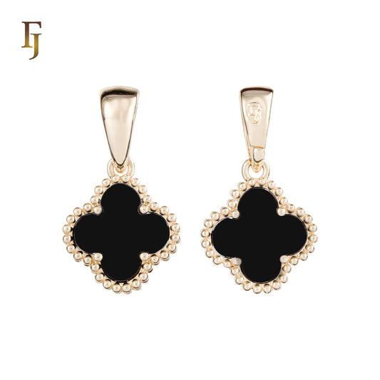 🔥 Clover-Shaped 12mm Colorful Onyx Pendant in Beaded Frame, 14K Gold, Rose Gold, White Gold Plated Brass | FJ Fashion Jewelry